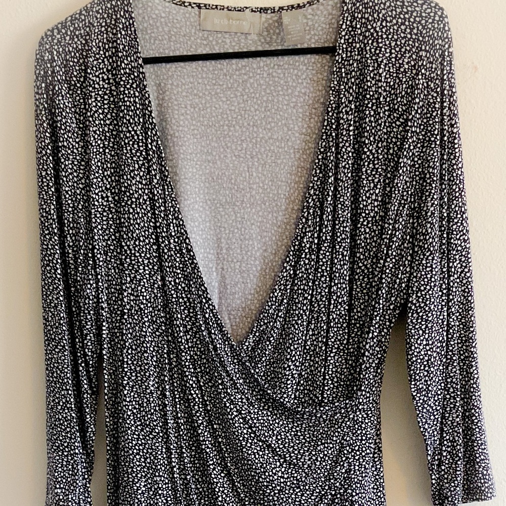 deep neck dark blue and white blouse